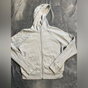 Women’s Under Armour Taped Fleece Full Zip Warmup Hoodie Light Gray Medium